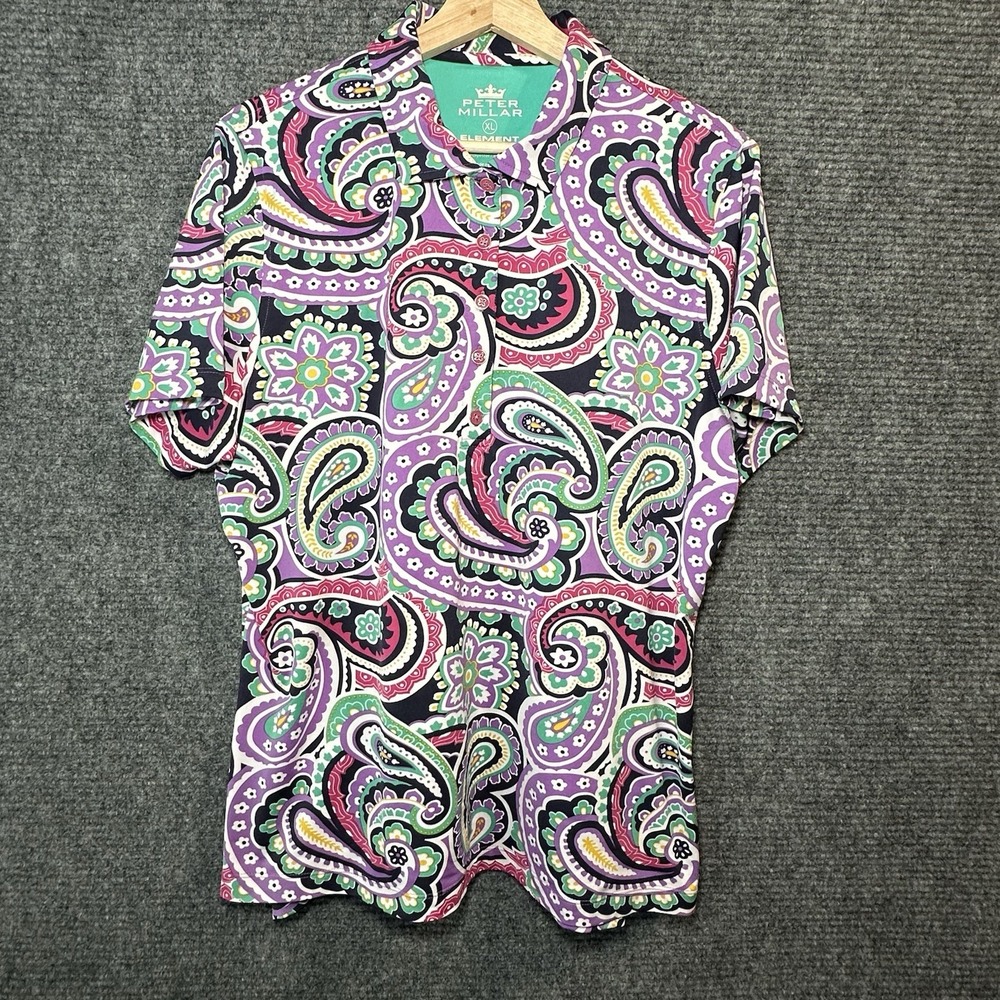 Peter Millar Element‎ Wicking 50+ UPF Golf Polo Shirt Women  XL Paisley Pattern